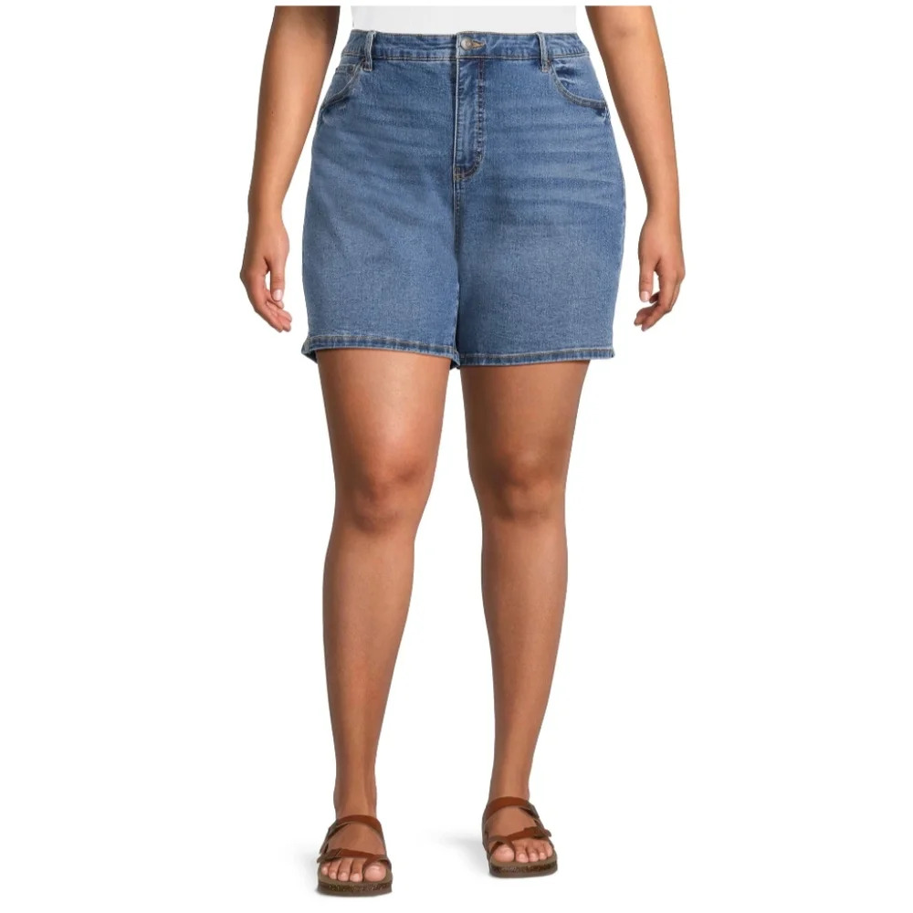 Terra & Sky Women's Plus Size 4X (28W-30W) Bermuda Denim Shorts Medium Wash